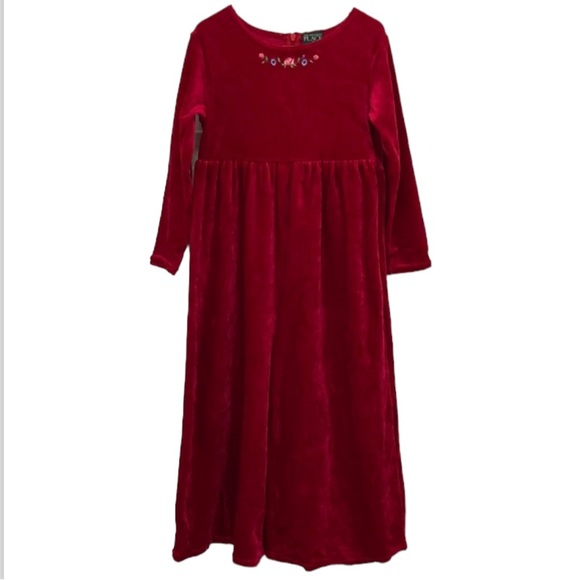 VTG Beautiful Little Girls Red Velvet Jumpsuit Sz 5 - Picture 1 of 8